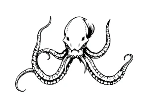 A minimalist blackwork tattoo design of an evil kraken The kraken is viewed from a 45-degree angle facing left, with its head centered. tattoo idea