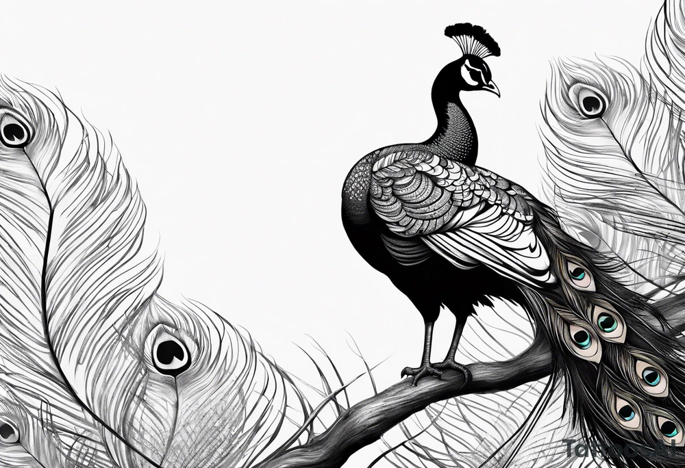 pen with peacock feather tattoo idea