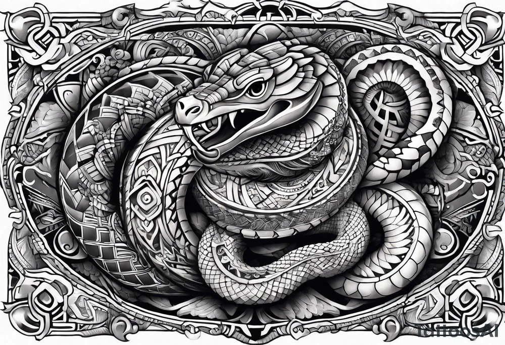 aztec snake sleeve tattoo idea