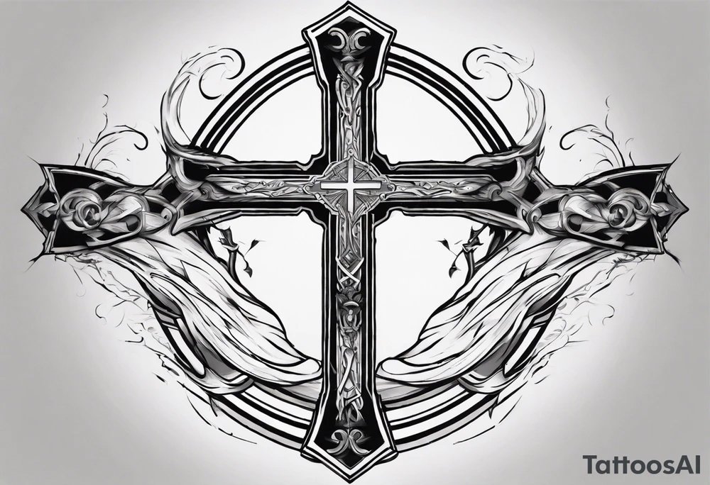 Inner bicep, stretched horizontally, bridge leading to a cross tattoo idea Inner bicep, stretched horizontally, bridge leading to a cross tattoo idea