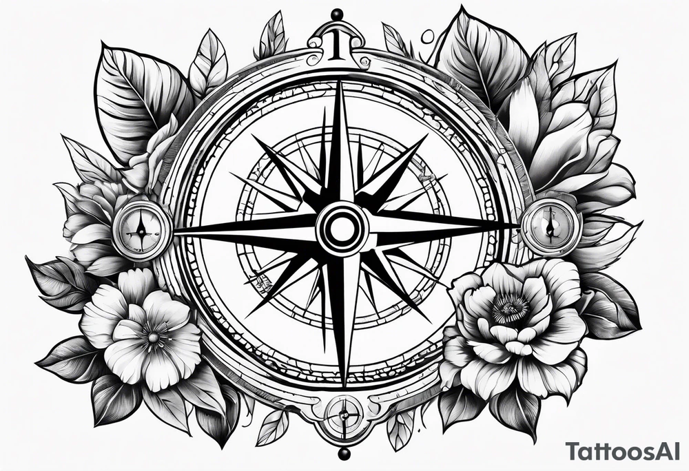 Flowers and compass tattoo tattoo idea