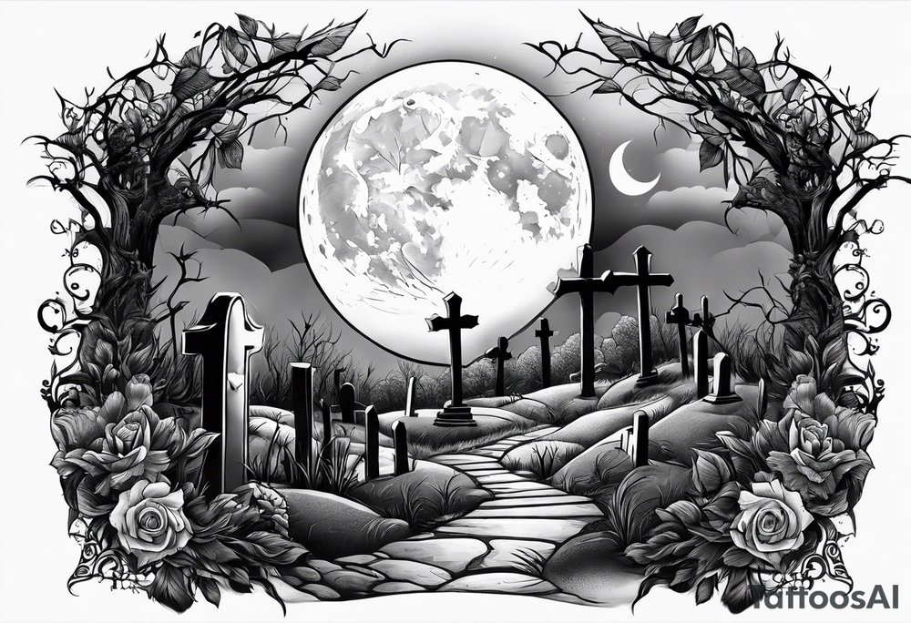 graveyard with moon tattoo idea