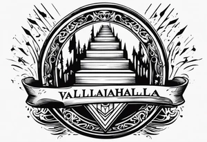 Valhalla sword shield 
stairs tattoo idea