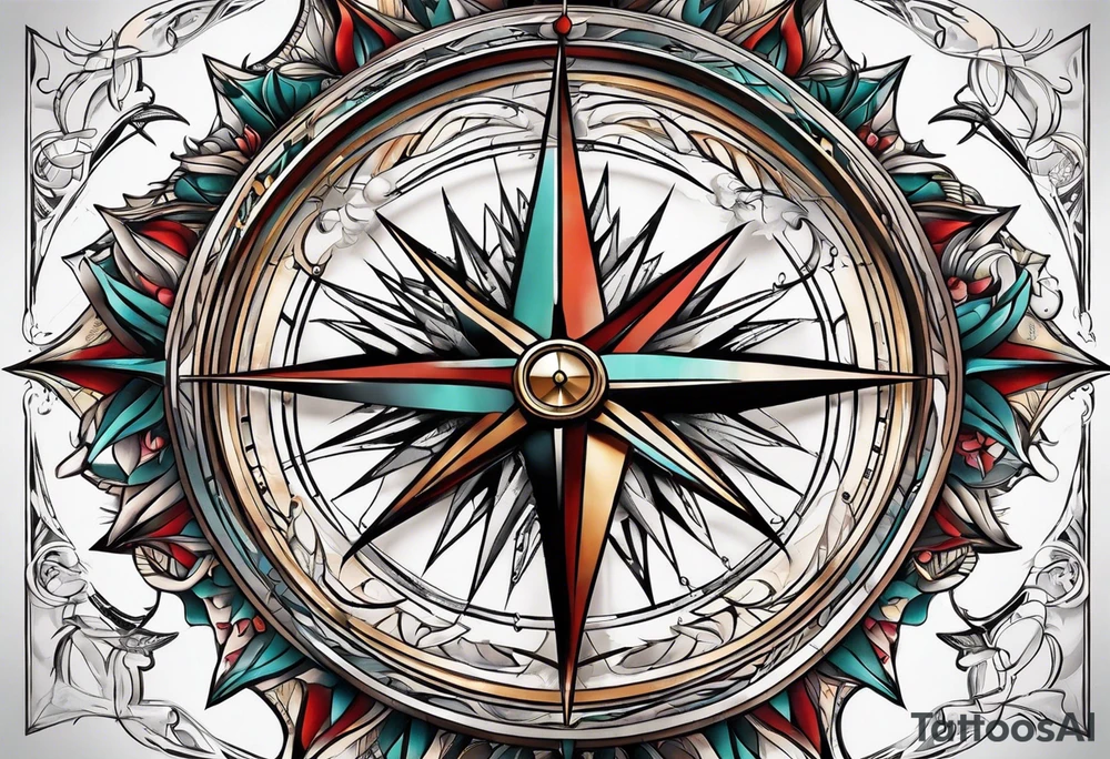 compass rose with long lines tattoo idea