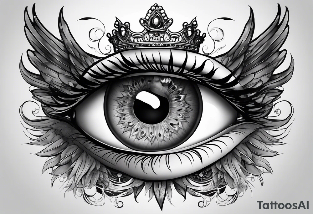 big eye with wings and crown tattoo idea