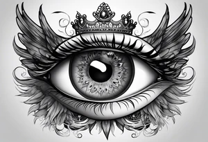 big eye with wings and crown tattoo idea