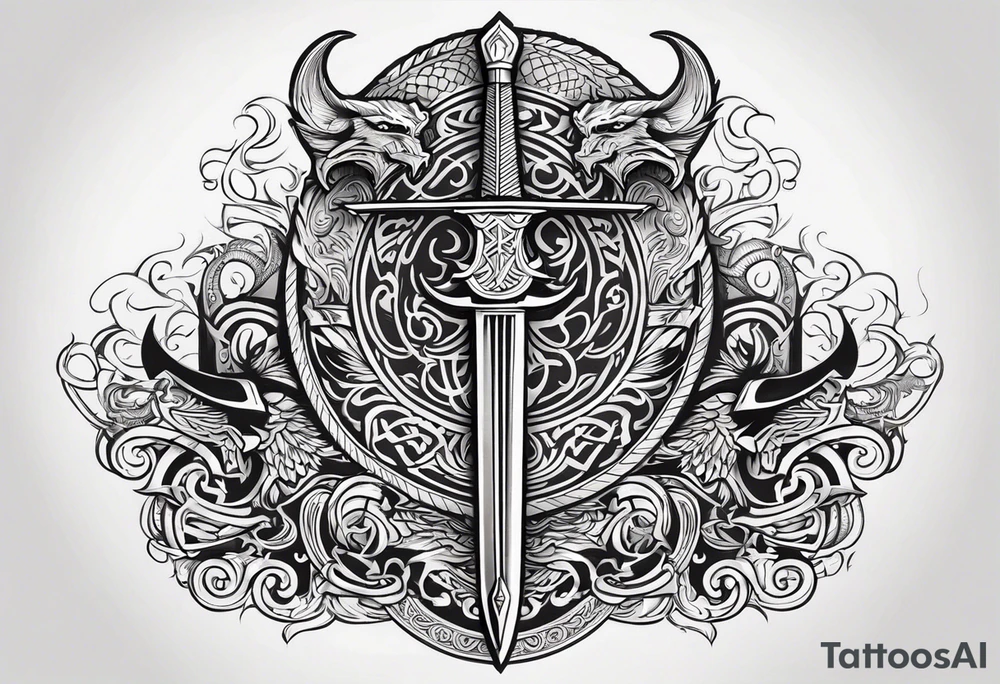 Valhalla sword shield viking ship dragon head tattoo idea Valhalla sword shield viking ship dragon head tattoo idea