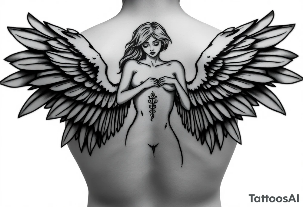 generate a stencil for a tatto of a naked female angel full body tattoo idea
