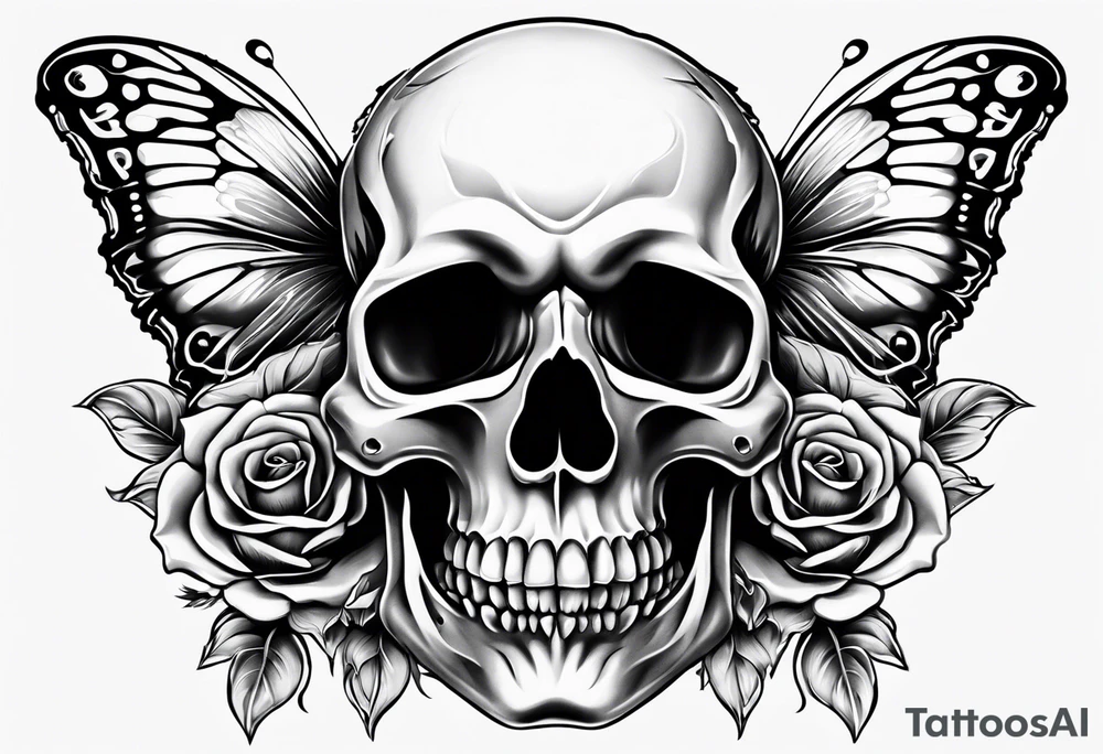 Skull bones butterfly on neck tattoo idea
