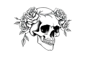 ornate skull adorned with crown of wild roses and thorns tattoo idea