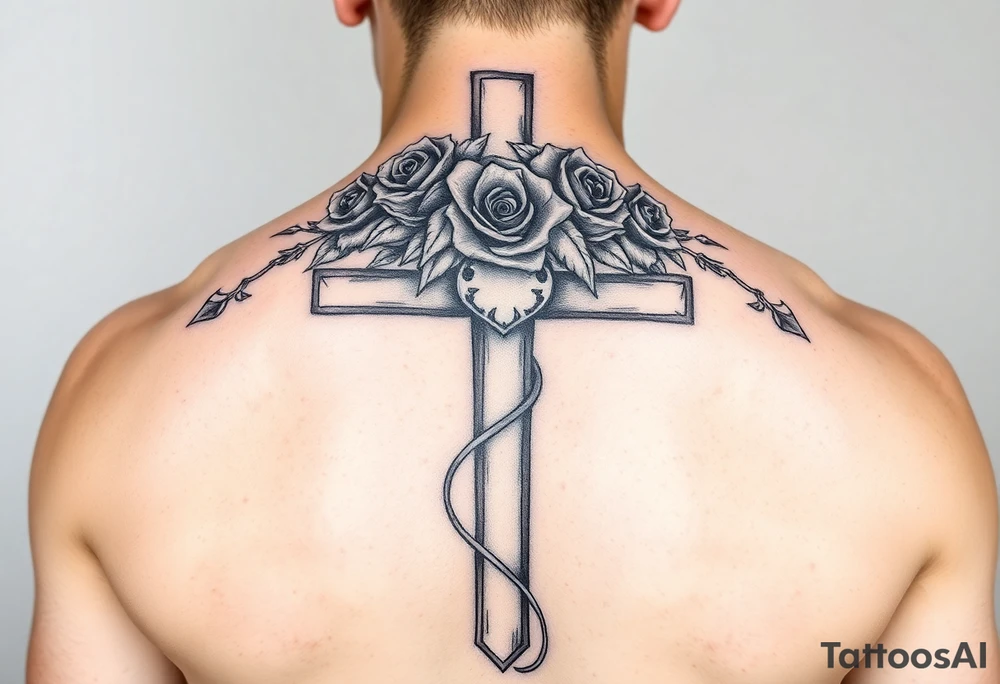 Roses crown of thorns on cross
G>high lows tattoo idea