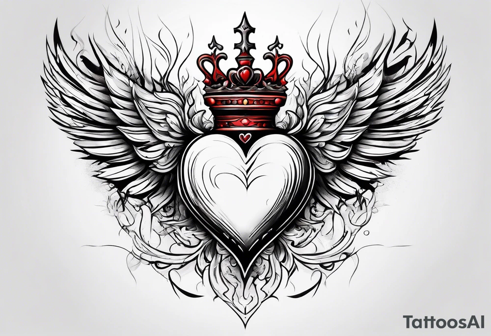 sacred heart with a real heart and flames coming out of the top and wings behind tattoo idea