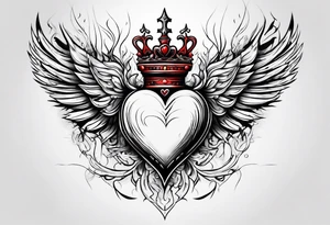 sacred heart with a real heart and flames coming out of the top and wings behind tattoo idea