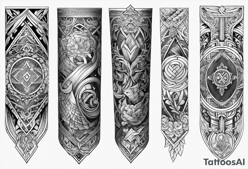 norse inspired arm sleeve tattoo idea