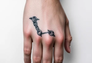 gothic chains intertwined on index finger and thumb connecting together tattoo idea