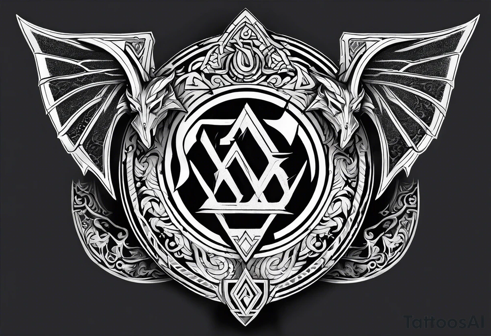 Valhalla sword shield dragon axe Valknut tattoo idea
