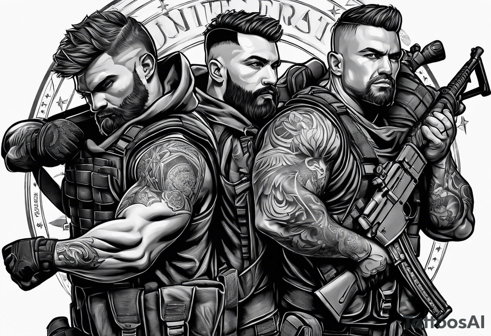 Rucking, brotherhood, shadows, fitness tattoo idea