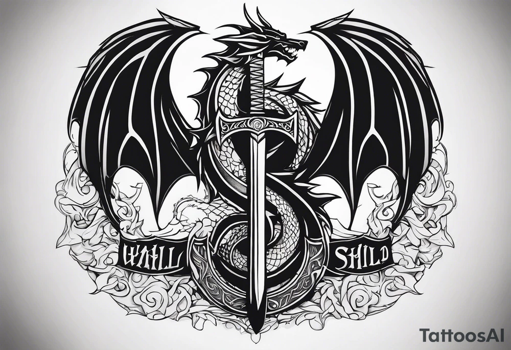 Valhalla sword shield dragon axe tattoo idea