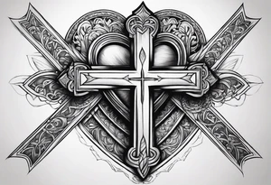 Heartbroken wit a cross and a heart that say destiny tattoo idea