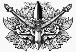 Dagger with hourglass blade and flower handle tattoo idea