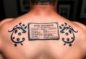 Old school hotel matchbook with financing on the cover tattoo idea