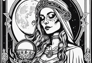 High priestess as a skeleton with moon tarot card tattoo idea