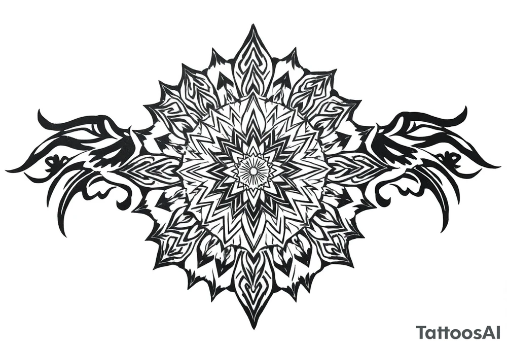 long mytical mandala with ancient rhyme tattoo idea