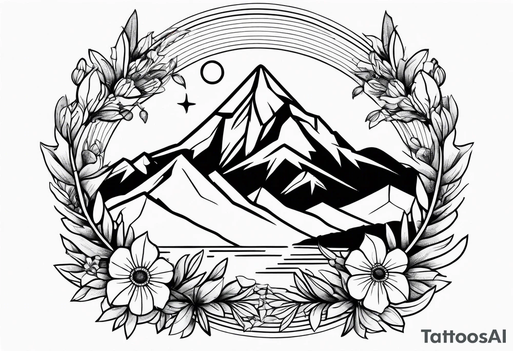 Minimalist, wild flowers, mountains tattoo idea