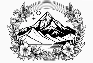 Minimalist, wild flowers, mountains tattoo idea