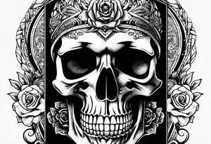 skull  sleeve tattoo with memento mori written on it tattoo idea