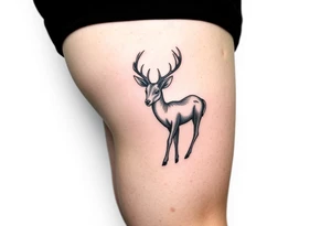 Simplistic shin tattoo of deer. I want the tattoo to emphasize the innocence, calmness, attentiveness, and beauty of the deer tattoo idea