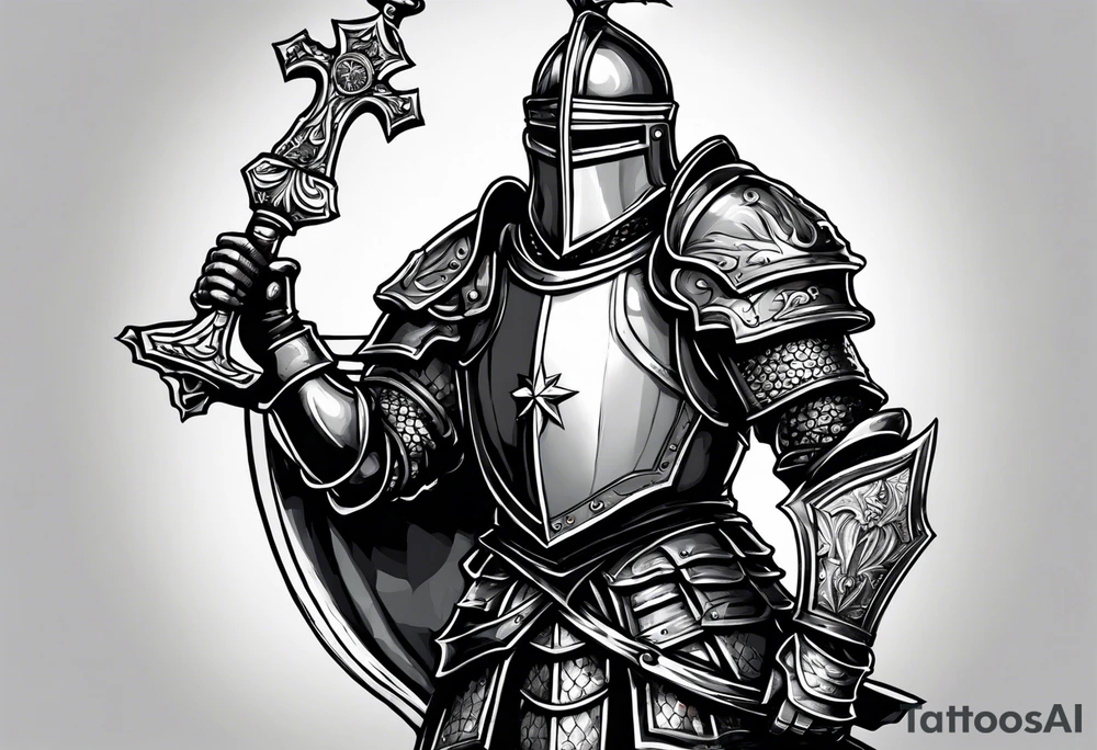 knight holding a bible over his head tattoo idea
