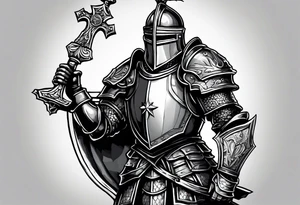 knight holding a bible over his head tattoo idea