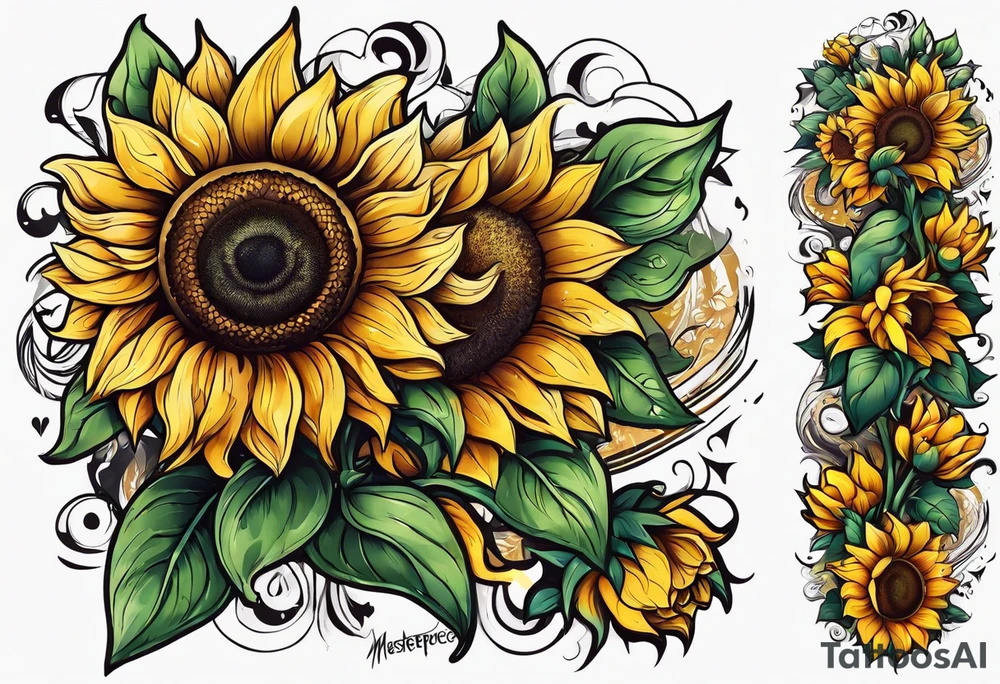 Sunflower arm sleeve tattoo idea