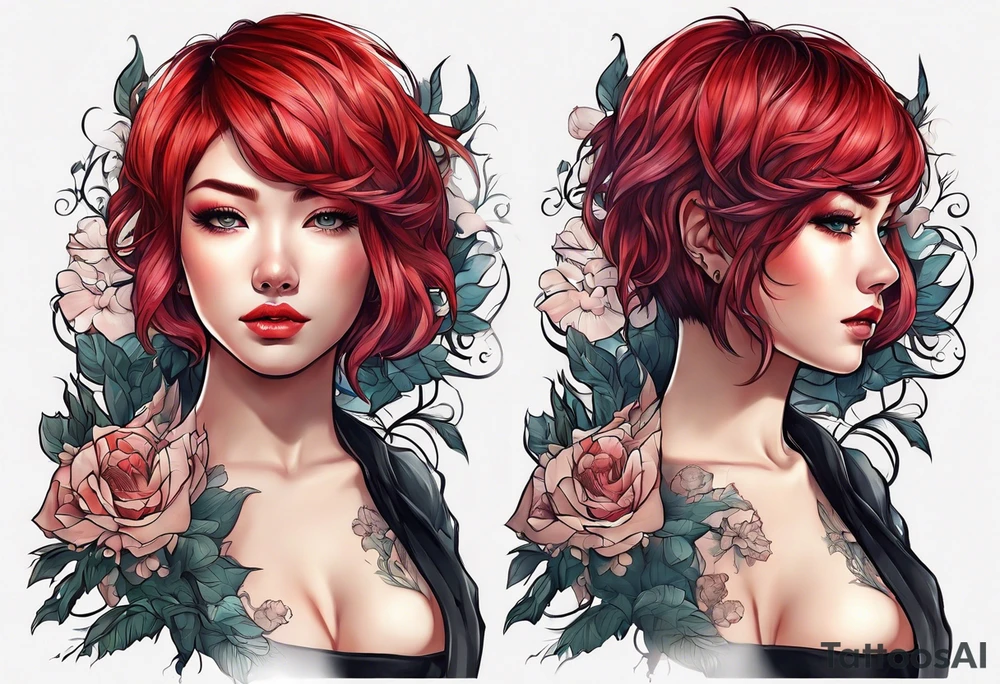 A red-haired girl with a short haircut is a demon tattoo idea
