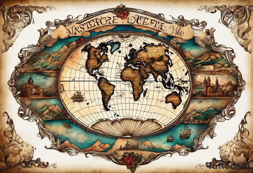a old world map for the back of a forearm tattoo idea