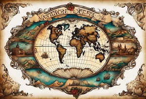 a old world map for the back of a forearm tattoo idea