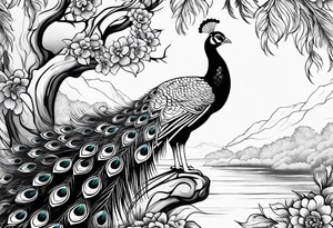 peacock along side a river tattoo idea