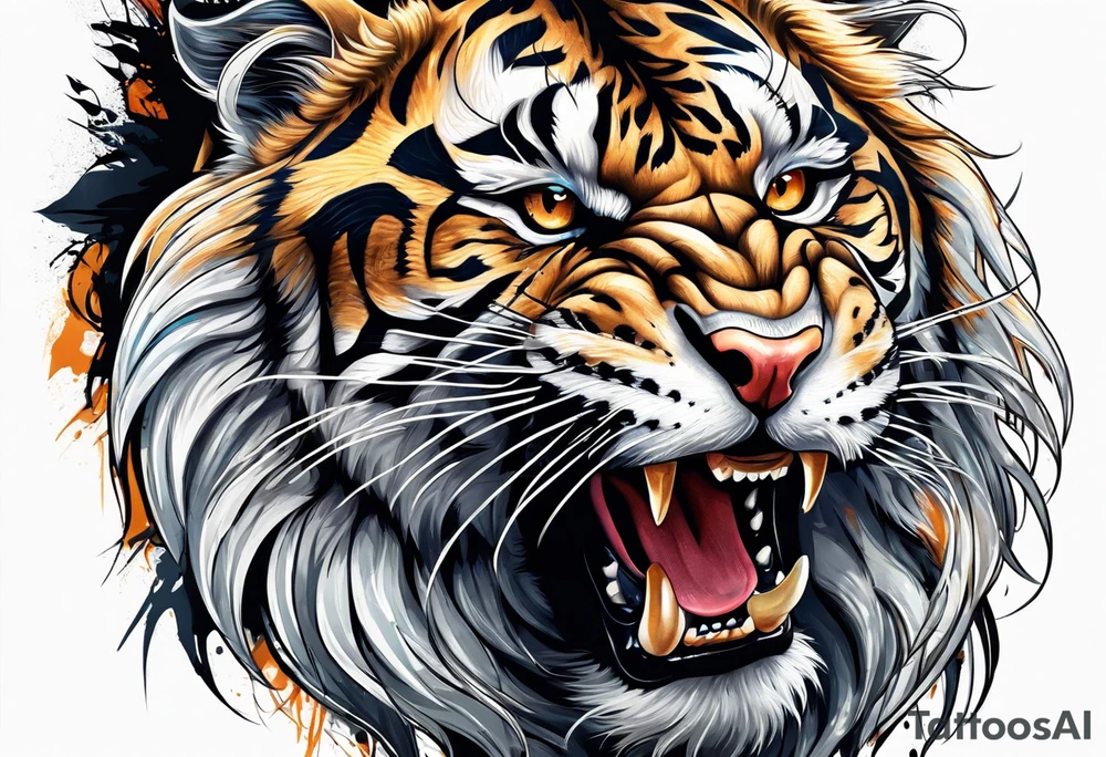 big cat roaring tattoo idea