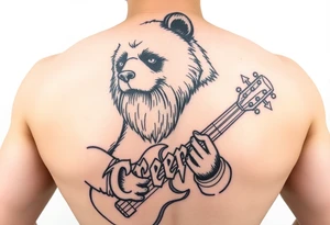 Wrestler, bass playing, tattooed, bearded panda bear with the word creeper in metal band font tattoo idea