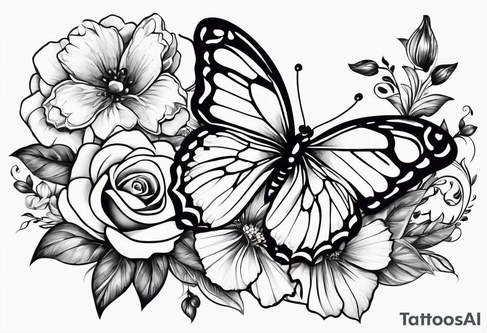 Butterflies with flowers & snake tattoo idea