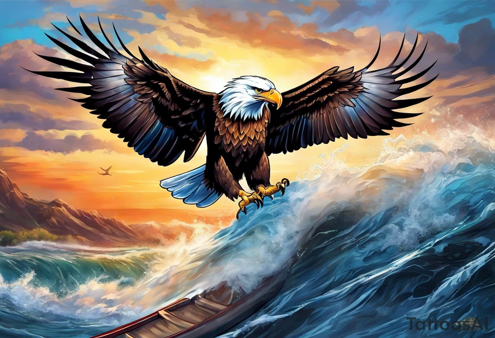 eagle flying with oar tattoo idea