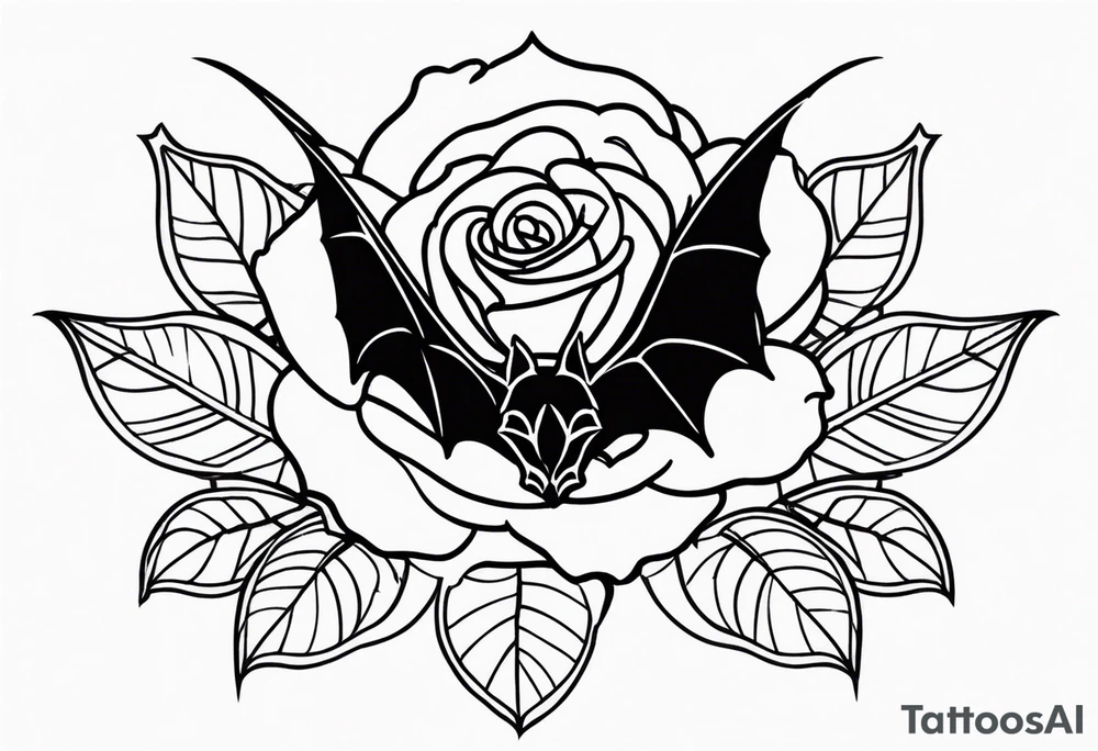 Bat with rose gothic style tattoo idea