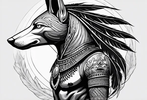 Egyptian style scary anubis god weighing the feather and the heart more realistic tattoo idea