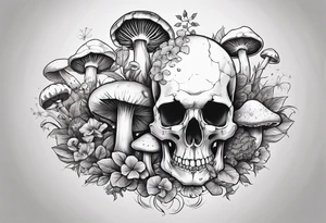skull and mushrooms tattoo idea