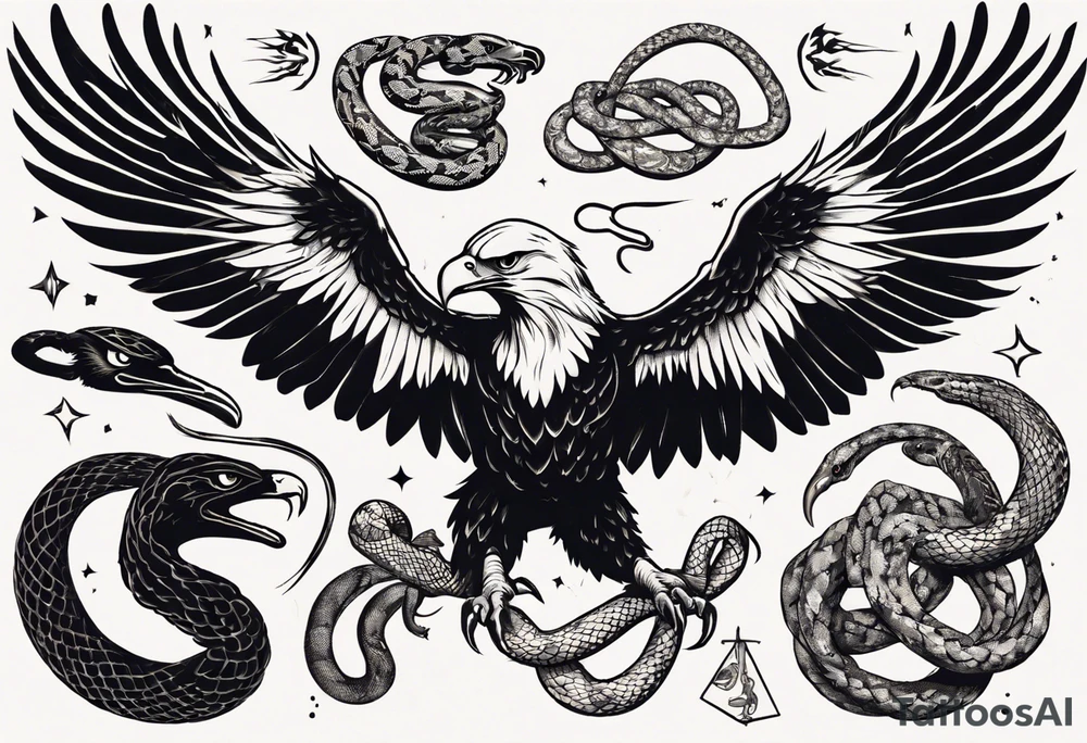 An eagle fights with a snake tattoo idea
