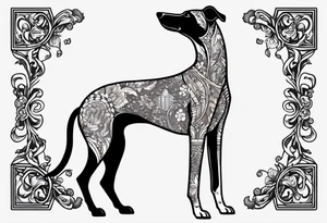 Punk greyhound standing on hind legs wearing leather jacket tattoo idea