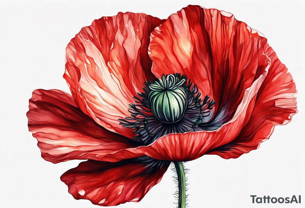 Abstract red poppy flower with stem tattoo idea