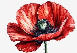 Abstract red poppy flower with stem tattoo idea