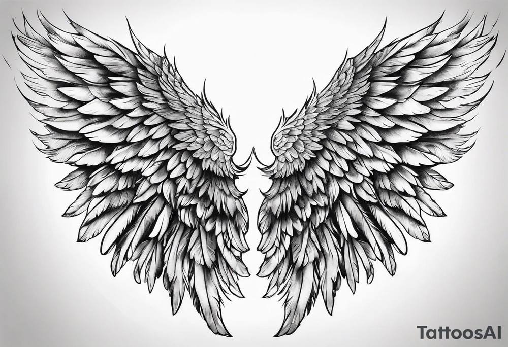 Detailed feathered angel wings tattoo idea